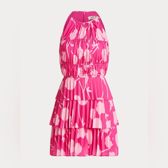 NWT Amur Ayesha Mini Halter Dress Dahlia Pink Two Tone Bouquet Size US 4 Small - Picture 6 of 6